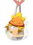  1other absurdres bag bird blush_stickers closed_eyes grey_background highres musical_note plastic_bag pokemon pokemon_(creature) simple_background suchi_(fsur7444) torchic 