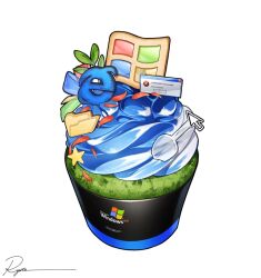 bliss_(image) commentary_request cupcake cursor english_text folder food food_focus frutiger_aero icing internet_explorer leaf microsoft_windows no_humans ryota_(ry_o_ta) signature simple_background spoon star_(symbol) utensil white_background window_(computing) windows_logo windows_xp