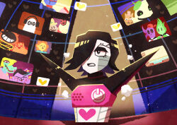  1boy absurdres black_eyes black_hair bratty_(undertale) burgerpants catty_(undertale) character_request commentary_request hair_over_one_eye highres humanoid_robot male_focus napstablook robot short_hair solo undertale utdr_(toby_fox) watawata22 