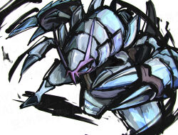  antennae armor artist_name arumia bug claws commentary extra_arms golisopod highres looking_at_viewer mixed-language_commentary no_humans pokemon pokemon_(creature) shadow shell simple_background solo standing star-shaped_pupils star_(symbol) symbol-shaped_pupils white_background 
