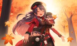  1girl absurdres black_hat braid breasts chibi closed_eyes doll girls'_frontline_2:_exilium girls_frontline hat highres huusri large_breasts lewis_(girls'_frontline) lewis_(girls'_frontline_2) long_hair open_mouth purple_hair smile solo very_long_hair 