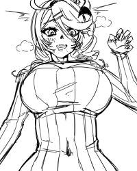  absurdres breasts drill_hair drill_sidelocks fingernails hair_between_eyes hair_ornament hairclip hand_up heartsync heavy_breathing highres large_breasts long_fingernails mole mole_under_mouth monochrome side_drill sidelocks siena_olena siena_olena_(artist) virtual_youtuber white_background 