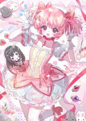  >_< 2girls absurdres akemi_homura animal argyle_background artist_request ben-day_dots black_boots black_hair black_hairband blush_stickers boots bow bow_choker bowtie bubble_skirt buttons cake center_frills chest_jewel chibi chinese_commentary choker cinnamon_stick closed_mouth collarbone commentary_request commission dot_nose double_v dress dress_bow food footwear_bow frilled_dress frilled_skirt frilled_sleeves frilled_socks frills frown full_body gem gloves hair_bow hairband hands_on_own_chin happy heart high_heels highres jumping kaname_madoka kneehighs lace_background layered_sleeves light_blush light_particles long_sleeves magical_girl mahou_shoujo_madoka_magica mahou_shoujo_madoka_magica_(anime) medium_skirt miniskirt multiple_girls notice_lines open_mouth pink_background pink_bow pink_dress pink_eyes pink_gem pink_hair pleated_skirt puffy_short_sleeves puffy_sleeves pumps purple_bow purple_bowtie purple_gem purple_skirt rabbit red_bow red_choker red_shoes sample_watermark screentones second-party_source shoes short_dress short_hair short_sleeves short_twintails single_blush_sticker skirt skirt_under_dress smile socks soul_gem_(madoka_magica) sparkle speech_bubble spoken_food square_neckline tareme teeth twintails two-tone_background upper_teeth_only v violet_eyes watermark white_background white_dress white_gloves white_skirt white_sleeves white_socks 