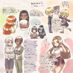  >_< 2boys 6+girls 793_(oo793oo) black_hair blonde_hair blue_eyes bob_cut brown_hair green_eyes gyaru hong_lu_(project_moon) ishmael_(project_moon) kogal limbus_company long_hair multiple_boys multiple_girls open_mouth orange_hair outis_(project_moon) project_moon queequeg_(project_moon) red_eyes red_skirt rodion_(project_moon) ryoshu_(project_moon) school_uniform short_hair sidelocks sinclair_(project_moon) skirt translation_request very_long_hair white_hair yellow_eyes 