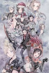  4boys 5girls aerith_gainsborough aerith_gainsborough_(classic_coney) aerith_gainsborough_(garb_of_the_possessed) angeal_hewley angeal_hewley_(festive_suit) animal_hood apron bare_shoulders black_boots black_bow black_bowtie black_gloves black_hair black_hairband black_jacket black_pants black_sailor_collar black_shirt blonde_hair blue_dress blue_kimono blue_negligee boots bow bowtie braid braided_hair_rings braided_ponytail breasts brown_eyes brown_hair button_eyes buttons capelet claw_pose cloud_strife cloud_strife_(maritime_sailor) cosplay cross_scar crossed_arms dress final_fantasy final_fantasy_vii final_fantasy_vii:_ever_crisis flower gloves gold_trim green_eyes grey_hair hair_rings hair_slicked_back hairband half_gloves hat hat_flower hat_veil holding holding_sword holding_weapon hood hood_down hood_up hooded_capelet hoodie jacket japanese_clothes kaine_(nier) kaine_(nier)_(cosplay) kimono light_blush long_hair medium_breasts mini_hat multiple_boys multiple_girls multiple_views negligee official_alternate_costume one_eye_closed orange_capelet orange_hoodie own_hands_together pants parted_bangs red_eyes red_gloves red_hat red_xiii red_xiii_(cosplay) sailor_collar santa_hat scar scar_on_cheek scar_on_face sephiroth sephiroth_(cape_of_the_worthy) sephiroth_(ever_crisis) shirt short_hair sidelocks spiky_hair suit_jacket sweater sword tifa_lockhart tifa_lockhart_(fairy_of_the_holy_flame) underbust weapon white_apron white_gloves white_jacket white_sweater yuffie_kisaragi yuffie_kisaragi_(bunny_apron) yuffie_kisaragi_(nanaki_mantle) zack_fair zack_fair_(black_hound) zevevanes 