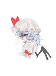  1girl bat_wings blood blood_on_face bow commentary_request frilled_shirt frills hair_between_eyes hair_ribbon half-closed_eyes hat heavy_breathing highres medium_hair mob_cap nosebleed pink_hat pink_shirt puffy_short_sleeves puffy_sleeves purple_hair red_bow red_eyes red_ribbon remilia_scarlet ribbon shirt shirt_bow short_sleeves solo touhou tume_ama turn_pale wings 