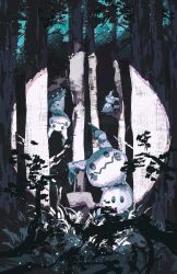  absurdres commentary english_commentary forest grass highres merchandise_available mimikyu nature night no_humans outdoors photoshop_(medium) pokemon pokemon_(creature) pokemon_focus procreate_(medium) solid_oval_eyes tree tuttlesart 