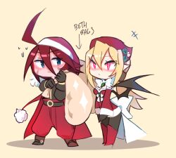  adell_(disgaea) black_wings christmas commentary couple demon_wings disgaea dress english_commentary hat holding holding_sack makai_senki_disgaea_2 puffphox rozalin sack santa_costume santa_dress santa_hat wings 