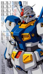  absurdres arm_at_side character_name clenched_hand commentary cowboy_shot cumgyattler_v gundam gundam_battlefield_record_uc_0081 highres mecha mecha_focus mobile_suit no_humans robot rx-78-7_gundam science_fiction solo standing v-fin yellow_eyes 