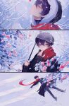  1boy absurdres bishounen breath coat cold highres indie_virtual_youtuber male_focus muyekikikikikikikiya scarf shoto_(vtuber) snow snowing solo sweater virtual_youtuber winter winter_clothes 