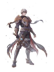  1boy armor armored_boots artist_request ashes belt black_belt black_gloves black_pants black_scarf boots breastplate broken broken_sword broken_weapon coat commentary_request dark_lord_kasel_(king's_raid) english_commentary fingerless_gloves floating_clothes frown full_body gloves grey_armor grey_coat grey_hair highres holding holding_sword holding_weapon kasel_(king's_raid) king's_raid korean_commentary leg_armor mixed-language_commentary official_alternate_costume official_art pants red_coat scarf second-party_source short_hair shoulder_armor solo sword torn_clothes torn_coat torn_scarf two-sided_coat two-sided_fabric vambraces violet_eyes weapon wind 