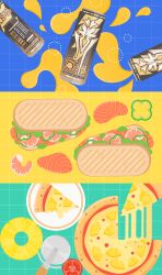  absurdres bread can commentary_request drink_can food fruit guest_art highres no_humans pineapple pineapple_on_pizza pineapple_slice pizza pizza_cutter pizza_slice plate roni_(no_0062) sandwich tomato tomato_slice wuthering_waves 