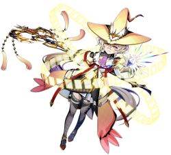  1girl artist_request ascot blonde_hair blue_shoes crossed_bangs dress duel_masters duel_masters_play's energy_ring gem gloves grey_thighhighs hat holding holding_staff long_hair lumiere_(duel_masters) multicolored_hair multicolored_hat official_art orange_hat pink_ascot purple_hair shoes solo staff thigh-highs third-party_source transparent_background two-tone_hair white_gloves white_mouth witch_hat yellow_hat 
