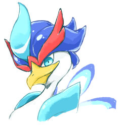  blue_eyes closed_mouth commentary_request cropped_shoulders kuuka_(kobatan58) looking_at_viewer no_humans nostrils pokemon pokemon_(creature) quaquaval signature simple_background solo white_background 