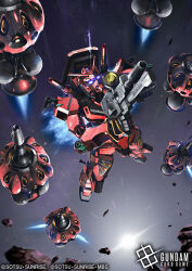  asteroid beam_cannon beam_rifle bit_(gundam) commentary_request copyright_notice debris energy_gun english_text extra_eyes glowing glowing_eyes gundam gundam_card_game gundam_gquuuuuux logo mecha mecha_focus mobile_suit nagi-kaze nebula no_humans official_art promotional_art realistic red_gundam robot science_fiction shield space star_(sky) sunrise_(company) thrusters title v-fin violet_eyes weapon zeon zero_gravity 