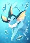  ;) aije air_bubble blurry bubble closed_mouth commentary_request full_body highres no_humans one_eye_closed pokemon pokemon_(creature) signature smile solo underwater vaporeon violet_eyes 
