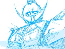  commentary_request gundam kato_takuji looking_at_viewer mecha mecha_focus mobile_suit monochrome no_humans portrait robot science_fiction sketch solo turn_a_gundam turn_a_gundam_(mobile_suit) v-fin white_background 