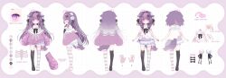  1girl :3 absurdres animal_collar animal_ears asymmetrical_legwear bandaged_arm bandaged_leg bandages bite_mark bite_mark_on_arm black_bow black_ribbon black_thighhighs blue_pupils bone bone_hair_ornament bow braid closed_mouth collar color_guide commentary cross-laced_clothes cross-laced_sleeves dog_ears dog_girl dog_tail dress ears_down english_commentary eyeball_hair_ornament flat_chest full_body grey_hair grid_background hair_bow hair_intakes hair_ornament hair_ribbon hair_scrunchie hair_tie highres komachi_pochi long_hair low_twin_braids multicolored_hair multiple_hair_bows multiple_views no_nipples off-shoulder_sweater off_shoulder parasite patchumi patchwork_skin pink_hair pink_scrunchie pink_skirt purple_bow purple_hair purple_sweater purple_tail reference_sheet ribbon rounded_collar scrunchie second-party_source simple_background skeleton_print skirt skirt_bow smile spaghetti_strap standing streaked_hair striped_clothes striped_thighhighs sweater swept_bangs tail thigh-highs torn_bowtie torn_clothes torn_thighhighs turnaround twin_braids violet_eyes virtual_youtuber white_background white_collar white_dress white_thighhighs worm wota_production zombie 