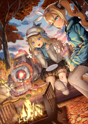  3girls absurdres alternate_costume beret blonde_hair blue_eyes cooking dinergate_(girls'_frontline) fishing girls'_frontline_2:_exilium girls_frontline green_hair grilling hairband hat highres k2_(girls'_frontline) long_hair multicolored_hair multiple_girls open_mouth sharkry_(girls'_frontline_2) side_ponytail smile star-shaped_pupils star_(symbol) streaked_hair symbol-shaped_pupils thigh-highs tomita_yousuke vepley_(girls'_frontline_2) white_hairband yoohee_(girls'_frontline_2) 