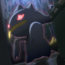  absurdres banette colored_sclera commentary_request glowing glowing_eyes grin highres looking_at_viewer no_humans pokemon pokemon_(creature) pokemon_focus red_eyes red_sclera smile spicyichizo teeth zipper zipper_pull_tab 