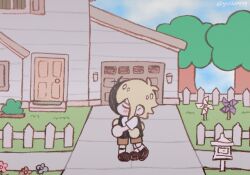  2boys antenna_hair bad_id bad_twitter_id basil_(faraway)_(omori) basil_(omori) black_hair black_shoes black_sweater_vest blonde_hair blue_sky blush brown_shorts chibi chibi_only closed_eyes closed_mouth commentary day door english_commentary fence green_sweater_vest highres house hug male_focus multiple_boys official_style omocat_(style) omori outdoors parody picket_fence pinwheel scene_reference shirt shoes short_hair short_sleeves shorts sidelocks sky socks sunny_(omori) sweater_vest tree twitter_username white_shirt white_socks wooden_fence yuilu_(yuiluqqq) 