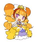 1girl amanogawa_kirara chibi cure_twinkle dress earrings full_body gloves go!_princess_precure jewelry long_hair looking_at_viewer mota multicolored_hair open_mouth orange_hair precure simple_background smile solo star_(symbol) star_earrings twintails two-tone_hair violet_eyes white_background white_gloves