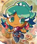1girl carol_cookie chili_pepper_cookie cookie_run cookie_run_ovenbreak cosplay green_eyes green_hair red_clothes tagme