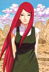  absurdres ai-generated blue_eyes commentary highres mature_female naruto_(classic) naruto_(series) naruto_shippuuden red_hair smile uzumaki_kushina 