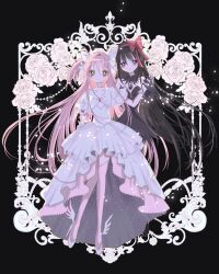 2610october 2girls akemi_homura akuma_homura bare_shoulders black_gloves black_hair black_wings bow choker dress elbow_gloves feather-trimmed_dress gloves goddess_madoka hair_bow hair_ribbon hairband highres kaname_madoka long_hair looking_at_viewer magical_girl mahou_shoujo_madoka_magica mahou_shoujo_madoka_magica:_hangyaku_no_monogatari mahou_shoujo_madoka_magica_(anime) multiple_girls pink_hair red_hairband ribbon smile thigh-highs two_side_up very_long_hair violet_eyes white_dress white_gloves wings yellow_eyes 
