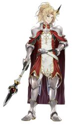  1boy armor armored_boots artist_request belt black_belt black_gloves black_shirt blonde_hair boots curtained_hair full_body game_asset gloves gold_trim greaves grey_armor grey_boots grin hand_on_own_hip highres holding holding_polearm holding_weapon kitamura_motoyasu knee_guards legendary_spear_(small_spear)_(tate_no_yuusha_no_nariagari) legendary_spear_(tate_no_yuusha_no_nariagari) long_sleeves looking_at_viewer male_focus medium_hair messy_hair official_art pants parted_lips pauldrons pinstripe_pants pinstripe_pattern pinstripe_shirt polearm ponytail red_eyes red_tunic shirt short_ponytail shoulder_armor simple_background smile solo spear standing tate_no_yuusha_no_nariagari tate_no_yuusha_no_nariagari_rise transparent_background tunic two-tone_tunic vambraces weapon white_belt white_pants white_tunic 