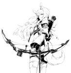  1girl animal_ears arknights arrow_(projectile) boots bow capelet highres long_hair looking_back lynus monochrome platinum_(arknights) quiver solo standing wide_sleeves wind 