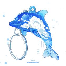  absurdres animal_charm artist_name barcode blue_sky blue_theme chain charm_(object) clouds commentary_request dolphin fins hato_(n_hat_mu) head_fins highres no_humans object_focus original sky white_background 