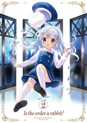  1girl :o beret blue_eyes chestnut_mouth gochuumon_wa_usagi_desu_ka? hair_ornament hat highres kafuu_chino kafuu_chino's_school_uniform kneehighs koi_(koisan) long_hair official_art school_uniform shoes single_stripe socks solo tippy_(gochiusa) unworn_hat unworn_headwear white_hair white_socks winter_uniform x_hair_ornament 