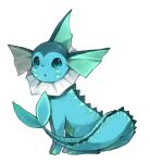 animal_focus blue_eyes blue_theme blush commentary commission english_commentary facial_mark from_side full_body light_blush looking_at_viewer no_humans open_mouth pokemon pokemon_(creature) puddingx2 simple_background sitting solo vaporeon whisker_markings white_background 