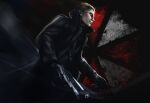  1boy albert_wesker black_coat black_gloves brown_hair coat gloves gun hair_slicked_back holding holding_gun holding_weapon long_sleeves male_focus resident_evil short_hair solo standing sunglasses tokiwa_(breeze_of_film) trench_coat umbrella_corporation_(logo) weapon 