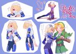  1boy 1girl absurdres ass bandages belt blonde_hair hat highres link looking_at_viewer mask pointy_ears red_eyes reverse_trap sheik short_hair supure647 the_legend_of_zelda the_legend_of_zelda:_ocarina_of_time turban weapon 