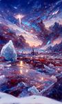  absurdres bitplus clouds fantasy highres landscape meteor mountain original outdoors scenery snow twilight 