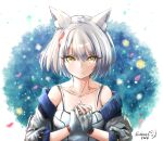  1girl animal_ears camisole cat_ears cat_girl chest_jewel fingerless_gloves gloves highres jacket mio_(xenoblade) short_hair shoulder_strap sofusan1526 solo tank_top white_camisole white_jacket xenoblade_chronicles_(series) xenoblade_chronicles_3 yellow_eyes 