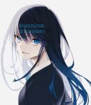  1girl ado_(singer) bangs black_jacket blue_hair collared_shirt colored_inner_hair floating_hair flower highres jacket long_hair looking_at_viewer multicolored_hair neck_flower niconico open_mouth real_life rose shirt solo twitter_username usasaki_shiro utaite_(singer) watermark white_background 