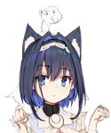  animal_ears animal_hands bangs blue_eyes blue_hair chain closed_mouth f_luck_guy hair_intakes headband holocouncil hololive hololive_english looking_to_the_side ouro_kronii short_hair unfinished veil virtual_youtuber white_background 