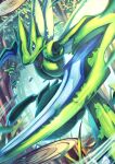  absurdres black_eyes bright_pupils closed_mouth commentary_request day fang fang_out highres looking_down no_humans outdoors pokemon pokemon_(creature) ririri_(user_rkrv7838) scyther slicing solo white_pupils 