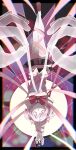  1girl abstract_background bangs black_border black_skirt border bound bow bowtie card_(medium) closed_eyes collared_jacket expressionless facing_viewer full_body hair_ribbon highres jacket juliet_sleeves kaname_madoka loafers long_sleeves mahou_shoujo_madoka_magica mitakihara_school_uniform nakazawa_yuki out_of_frame parted_lips pink_hair pink_ribbon plaid plaid_skirt puffy_sleeves red_bow red_bowtie red_footwear ribbon ribbon_bondage school_uniform shoes short_hair short_twintails skirt solo_focus sparkle tarot the_hanged_man_(tarot) thigh-highs tied_up_(nonsexual) transparent twintails tying upside-down white_jacket white_thighhighs 