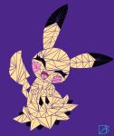  black_skin blazeing_crab colored_skin costume ears_up happy hiding mimikyu pokemon pokemon_(creature) simple_background solo yellow_cloak 