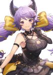  1girl animal_ears asymmetrical_gloves black_dress black_gloves breasts dress gloves granblue_fantasy highres large_breasts long_hair purple_hair satyr_(granblue_fantasy) shinoho signature smile twintails violet_eyes 