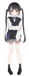  1girl :&lt; absurdres black_hair blush closed_mouth full_body highres loafers long_hair looking_at_viewer original school_uniform shoes skirt socks solo sweater twintails uu3cm white_background yellow_eyes 