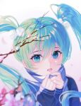  1girl absurdres aqua_hair bangs blue_eyes blurry blurry_foreground floating_hair hair_between_eyes hatsune_miku highres huanhuan1213 long_hair long_sleeves open_mouth portrait procreate_(medium) shiny shiny_hair simple_background solo twintails very_long_hair vocaloid white_background 