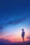  1other backlighting clouds commentary_request full_body highres original outdoors short_hair sky solo standing sunrise wide_shot yuhack 