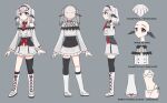  1girl absurdres asymmetrical_legwear black_wings boots buttons character_profile chiem chiem_(vtuber) concept_art double-breasted expressions from_behind full_body grey_eyes hairband highres indie_virtual_youtuber multiple_views necktie official_art original red_necktie reference_sheet standing turnaround uneven_legwear variations virtual_youtuber wing_ears wings 