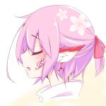  1girl animal_ears asn_s bird_ears blush close-up closed_eyes earrings eighth_note from_side jewelry musical_note mystia_lorelei open_mouth pink_hair short_hair simple_background single_earring solo touhou treble_clef white_background 