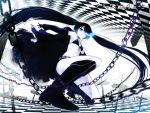  1girl bikini_top black_rock_shooter black_rock_shooter_(character) boots bra buriki chain duplicate highres lingerie long_hair solo twintails underwear wallpaper 